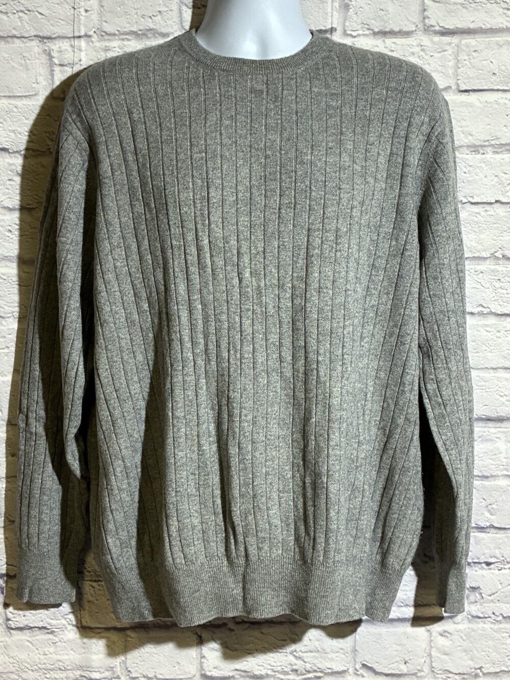 T Edwards Men XXL 100% Cashmere Sweater Gray Ribbed Crew Neck Pullover